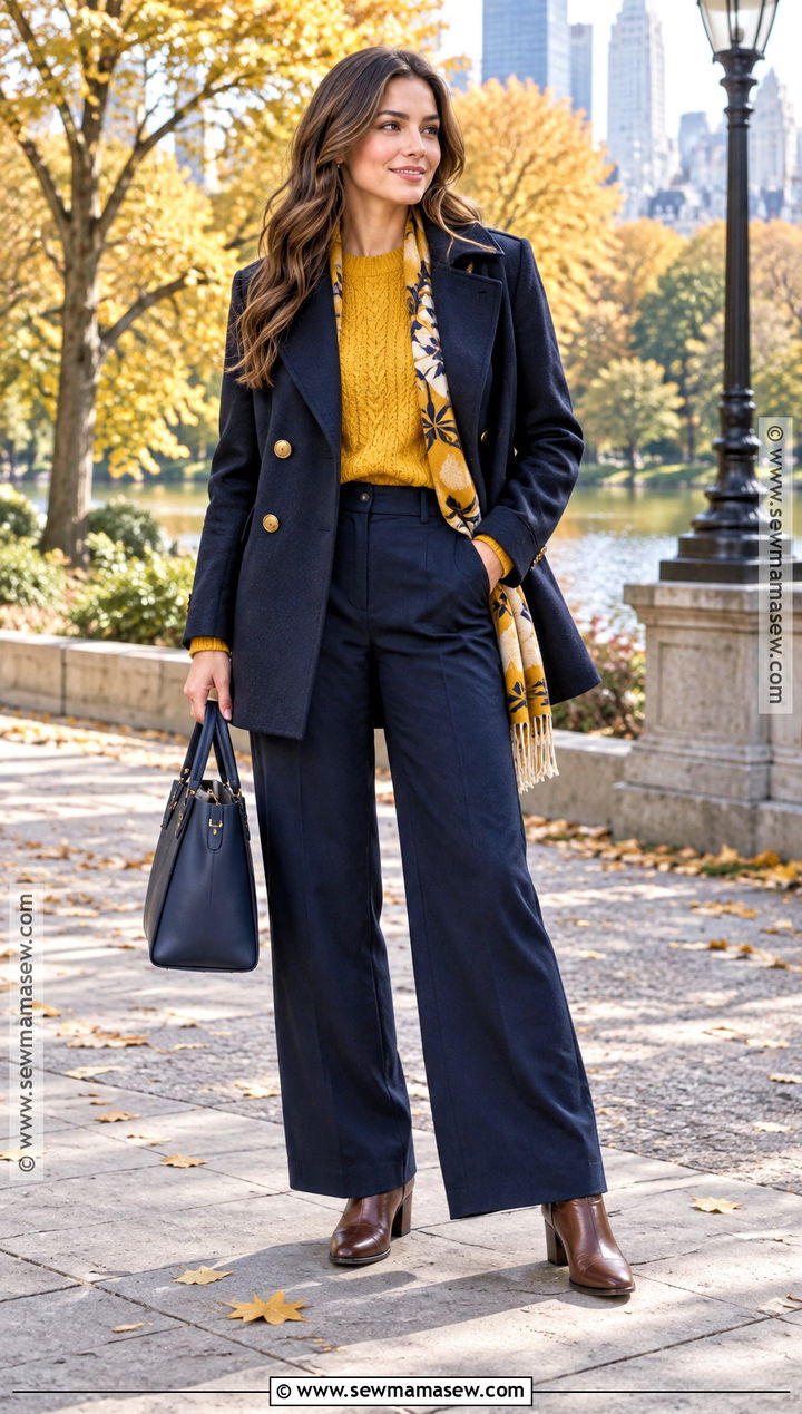 Mustard Yellow And Navy Fall Outfit - 15 Choosing Fall Fashion Colors Ideas