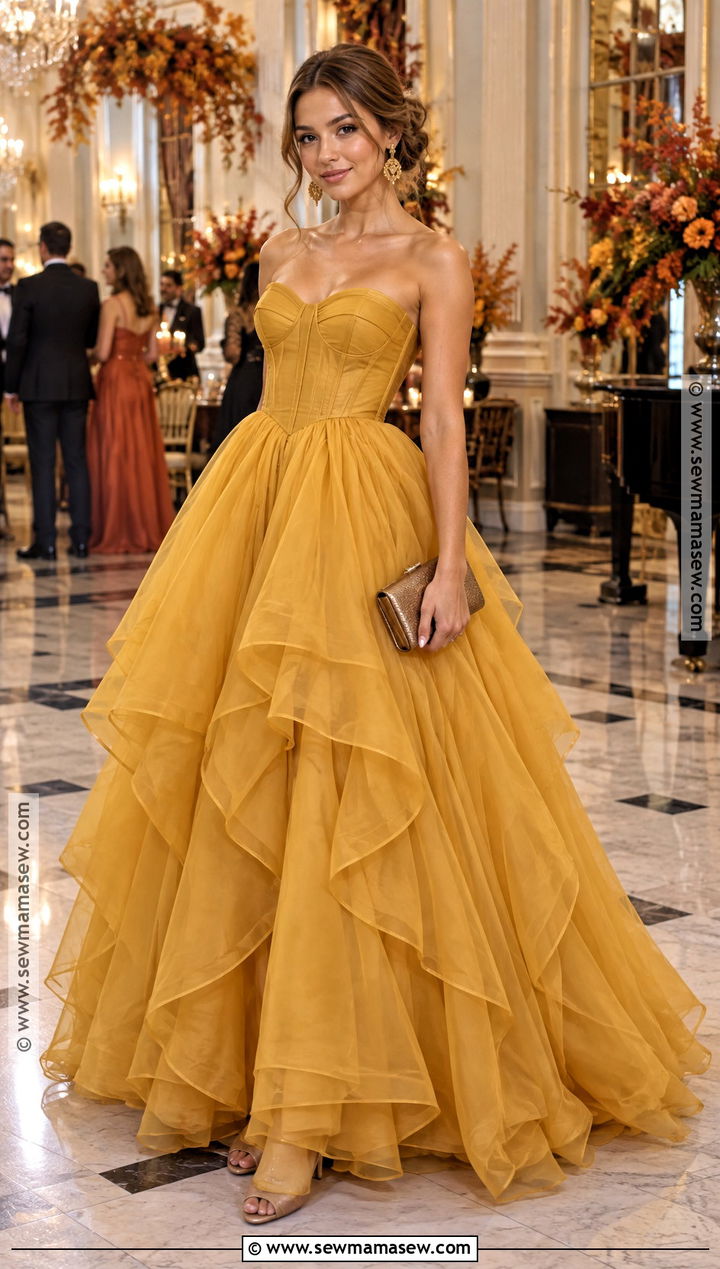 Mustard Yellow Ball Gown Prom Dress - 15 Fall Colored Prom Dresses