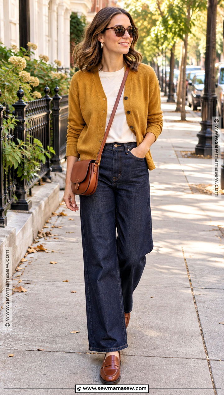 Mustard Yellow Cardigan Fall Outfit - 25 Colorful Fall Outfits