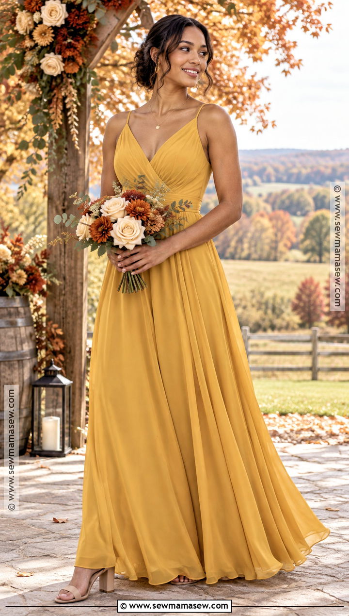 Mustard Yellow Chiffon Maxi Bridesmaid Dress - 15 Yellow Fall Bridesmaid Dresses
