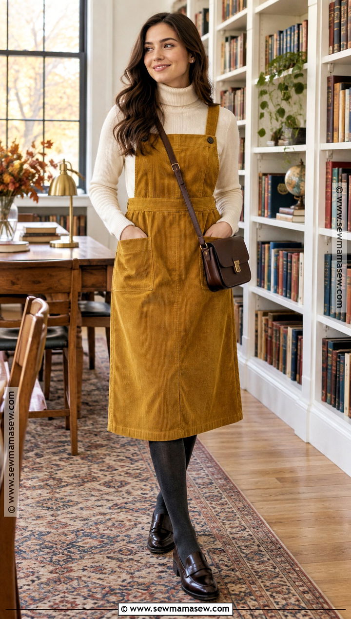 Mustard Yellow Corduroy Dress Outfit - 15 Fall Themed Dresses