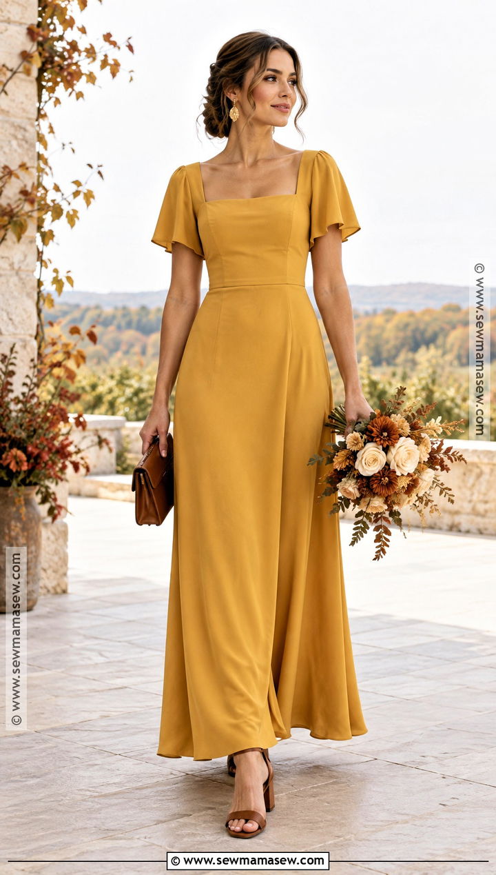 Mustard Yellow Crepe Bridesmaid Dress - 20 bridesmaid dresses fall wedding
