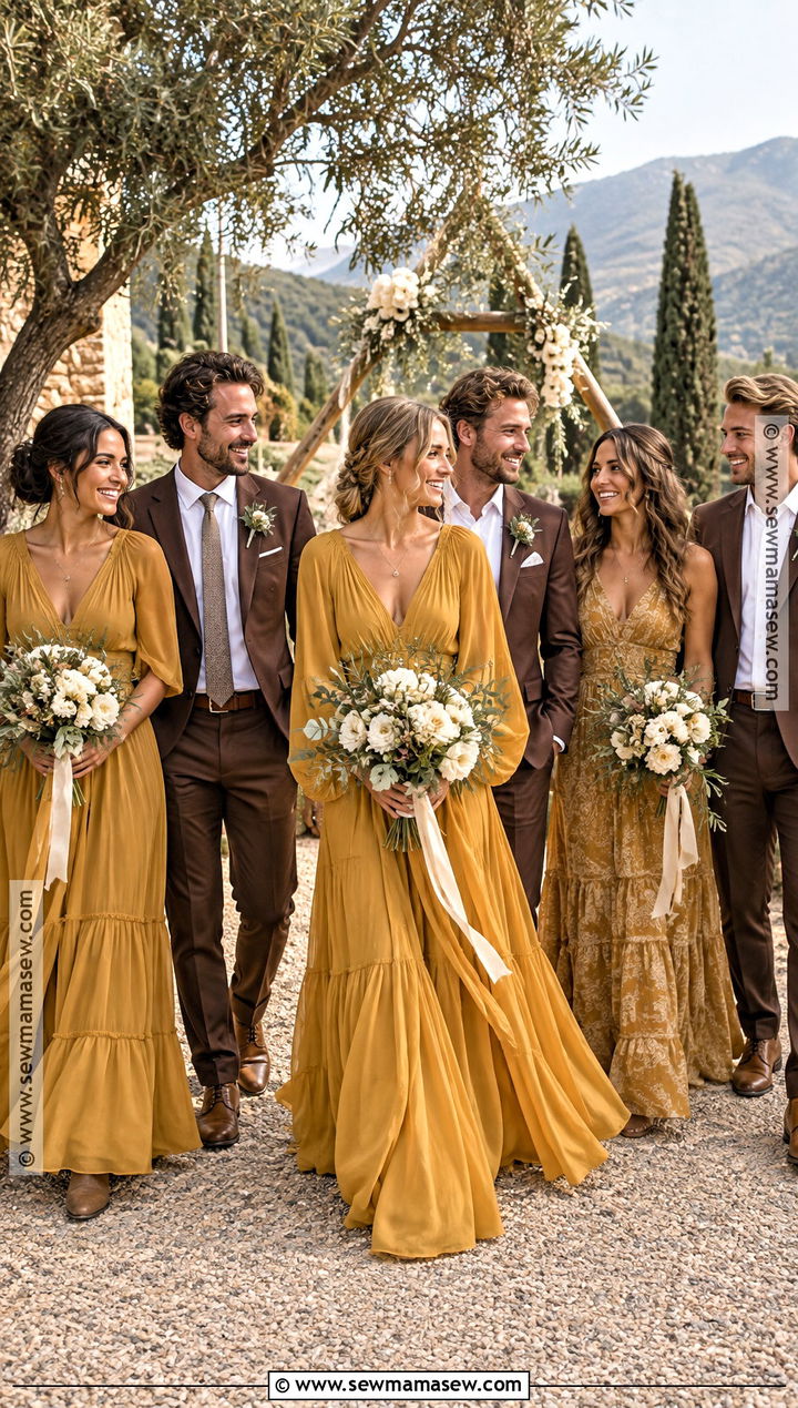 Mustard Yellow Fall Boho Wedding Party Attire - 15 fall boho wedding party attire ideas