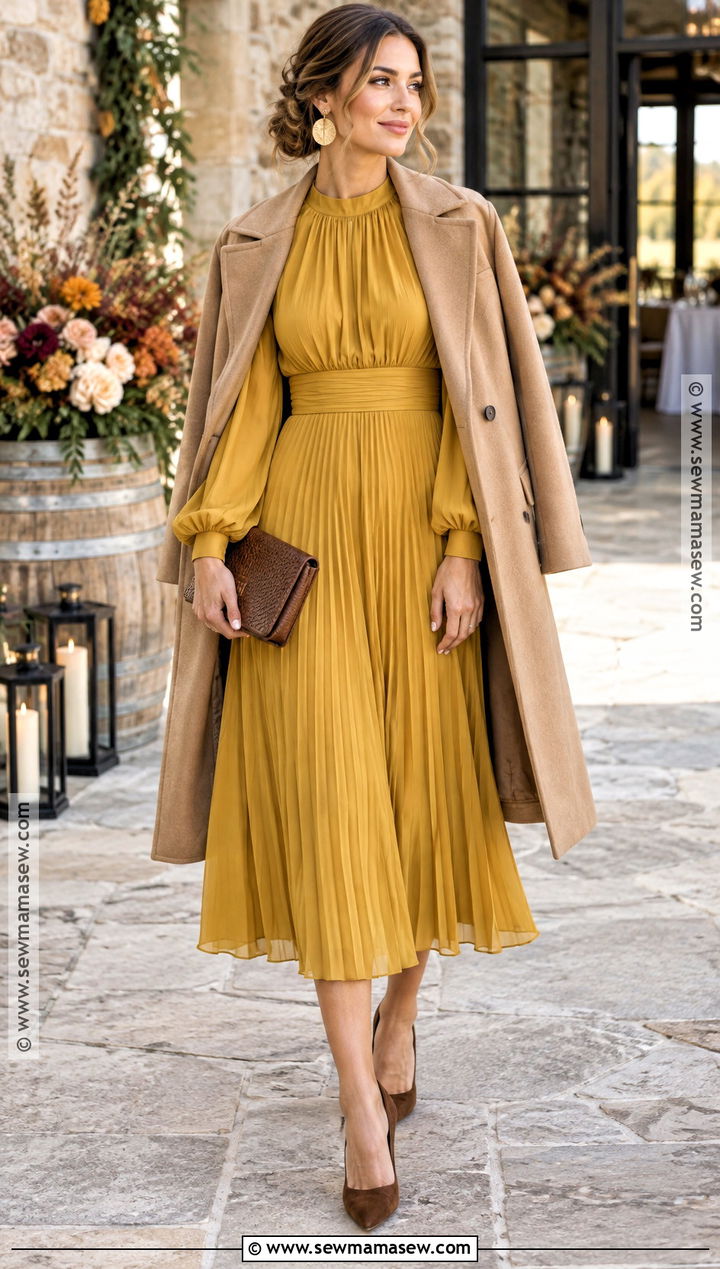 Mustard Yellow Fall Wedding Guest Dress - 20 fall color dresses for wedding guest