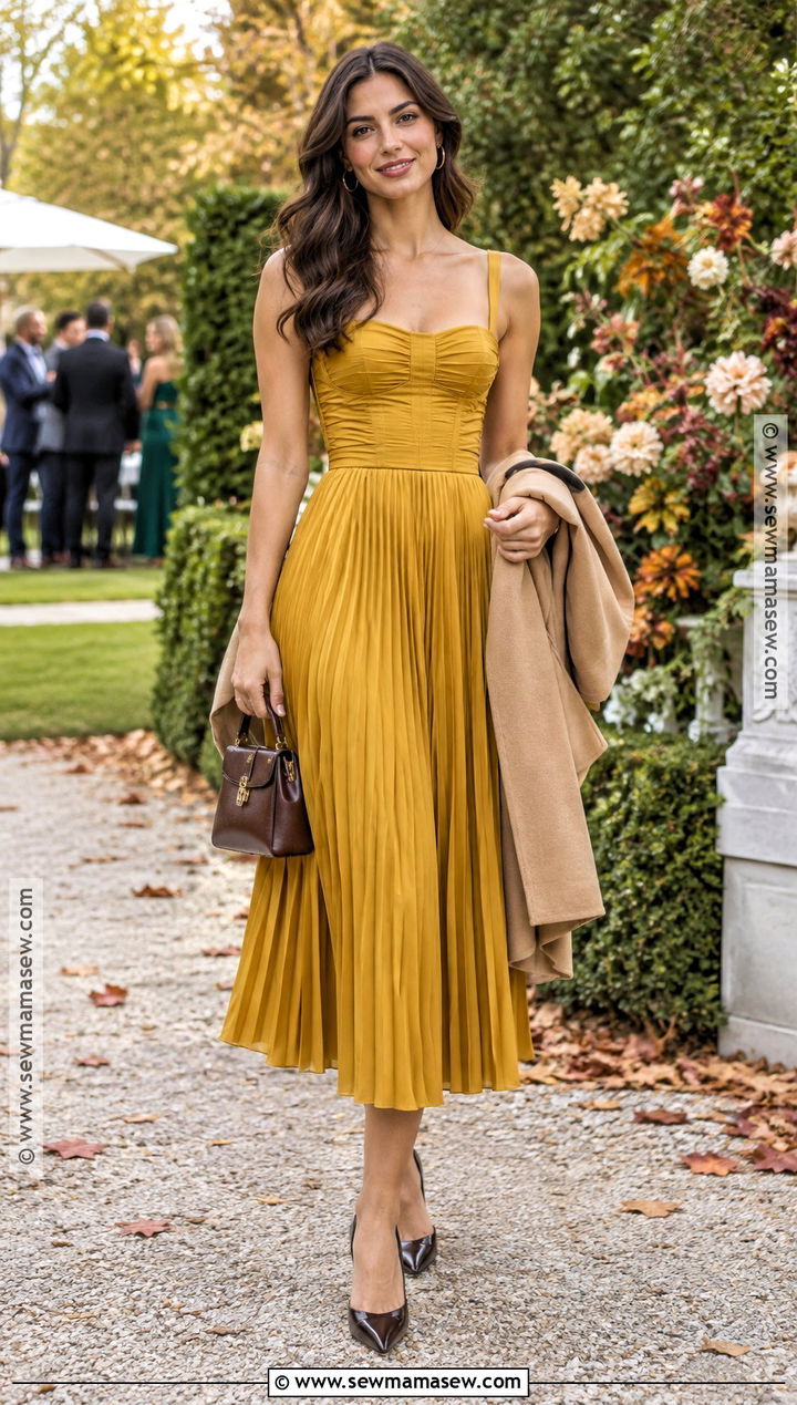 Mustard Yellow Fall Wedding Guest Outfit - 15 Colors To Wear To A Fall Wedding Ideas