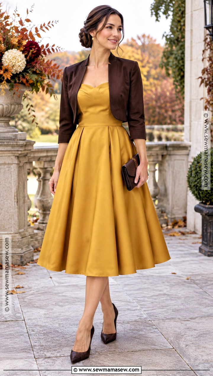 Mustard Yellow Tea Length Wedding Guest Dress - 20 wedding dresses guest fall