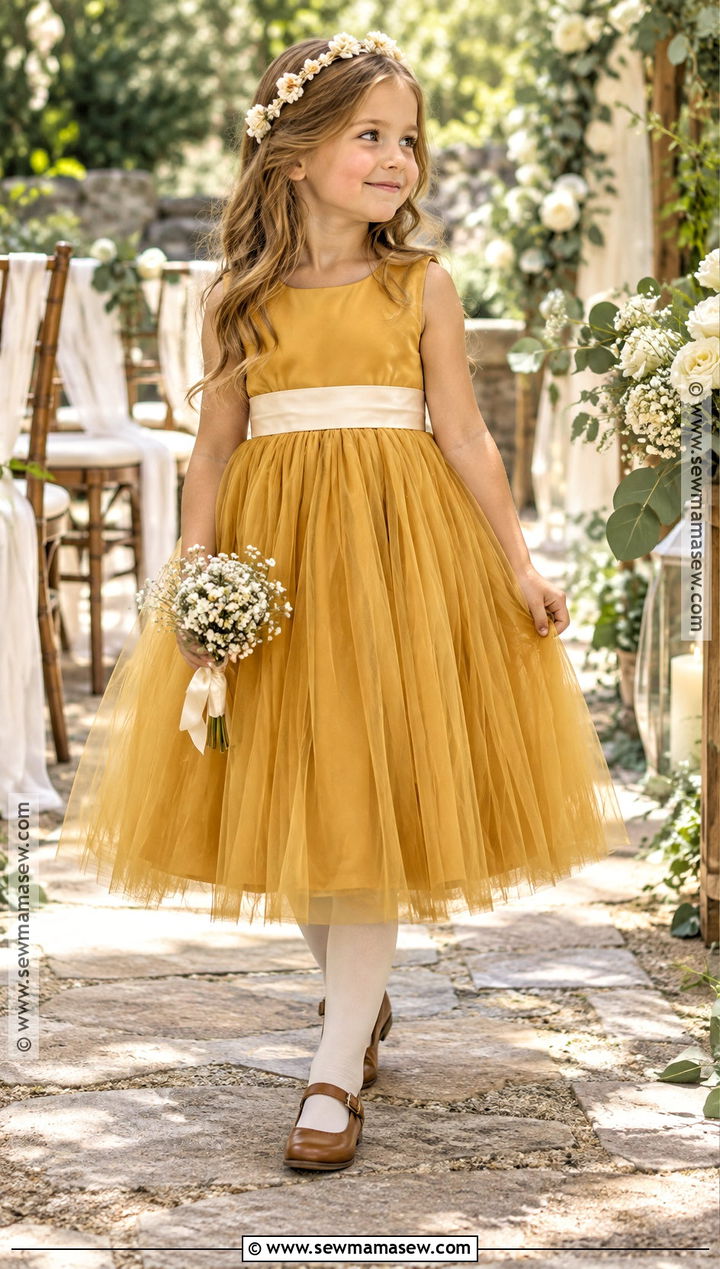 Mustard Yellow Tulle Flower Girl Dress - 15 Fall Color Flower Girl Dresses