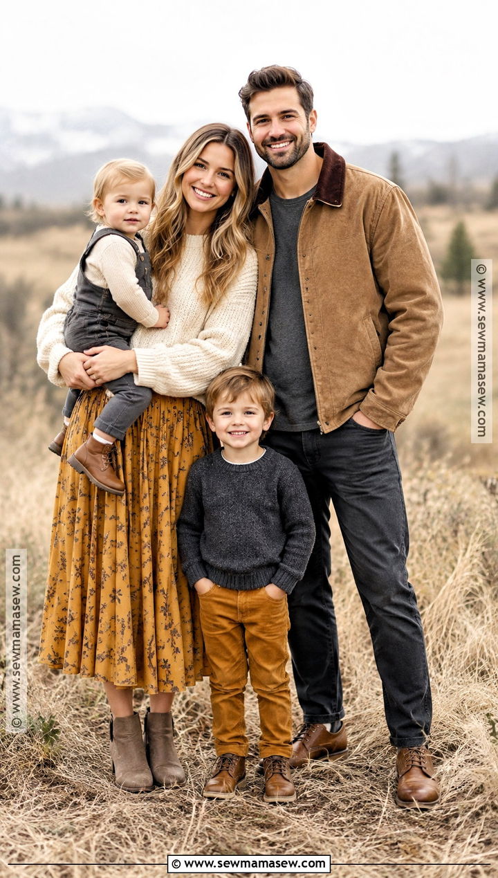 Mustard and Charcoal Fall Family Picture Outfits - 15 fall theme family picture outfits
