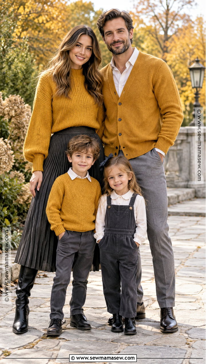 Mustard and Charcoal Family Photo Outfits - 15 fall family photo outfit inspiration ideas