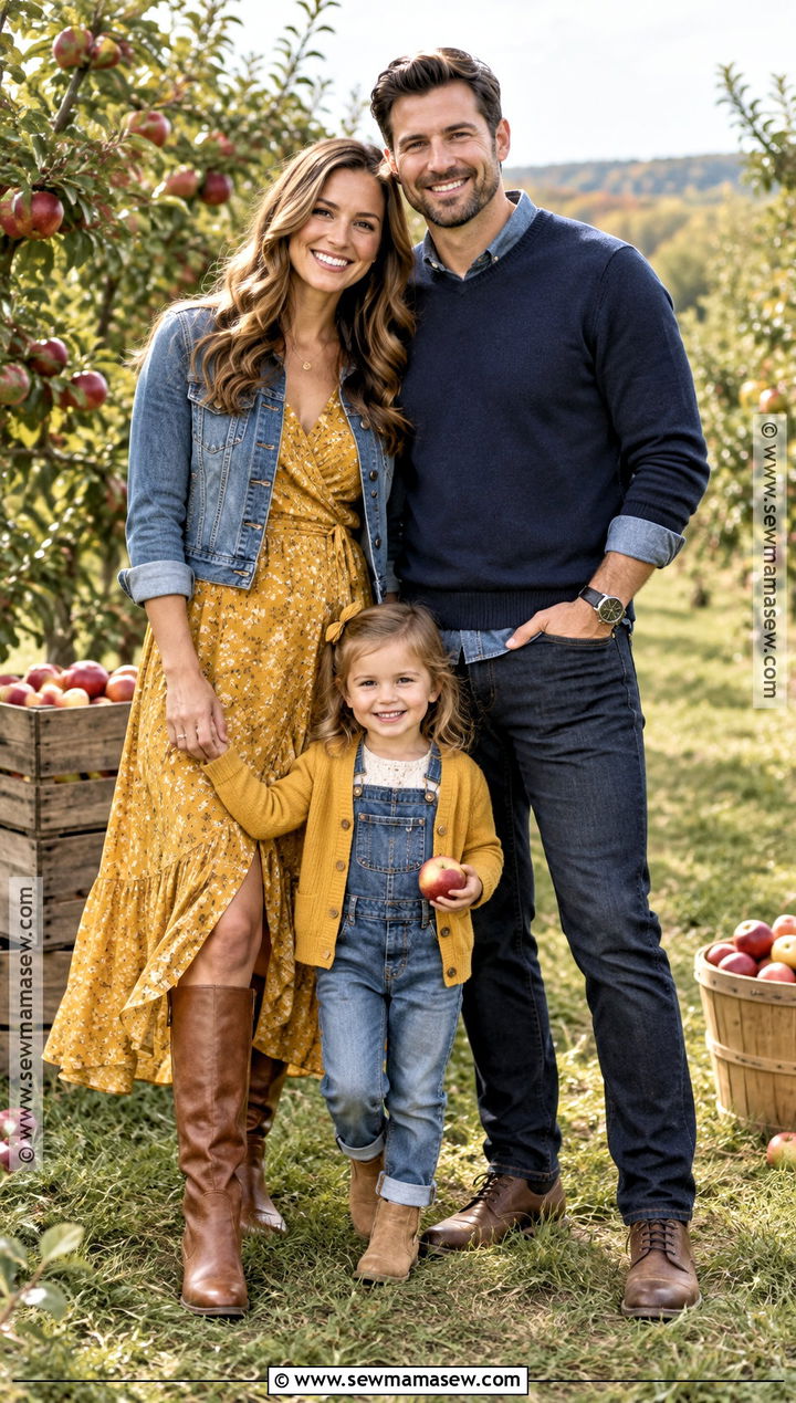 Mustard and Denim Fall Family Photoshoot Outfit - 15 fall photoshoot outfits family of 3