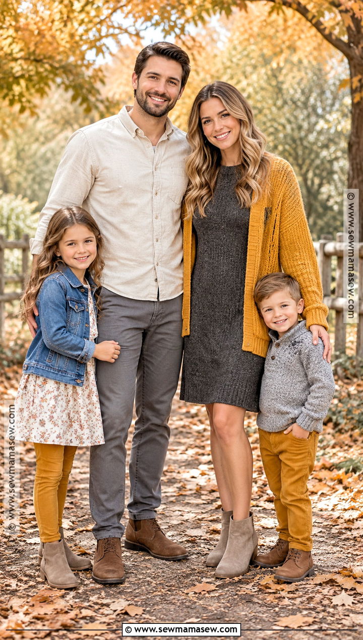 Mustard and Gray Outfits for Fall Family Pictures - 15 fall outfit ideas family pictures
