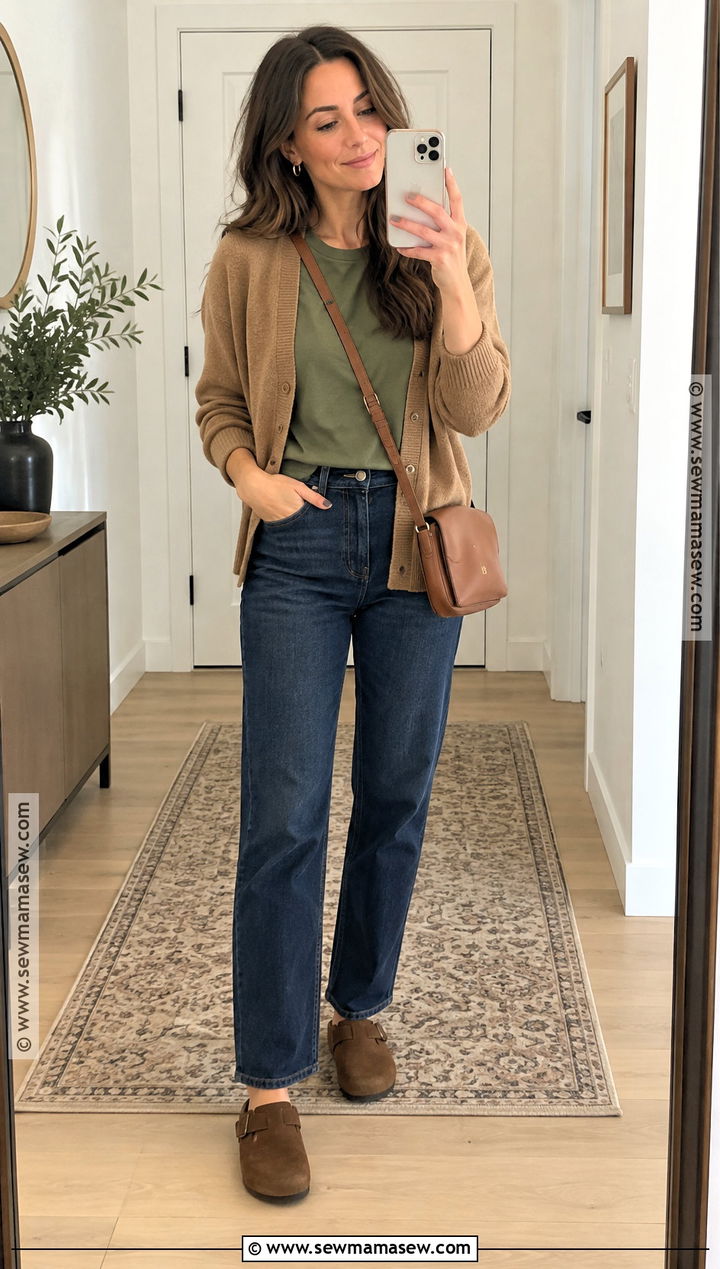 Muted Fall Outfit With Camel Cardigan And Dark Denim - 15 Muted Fall Outfits