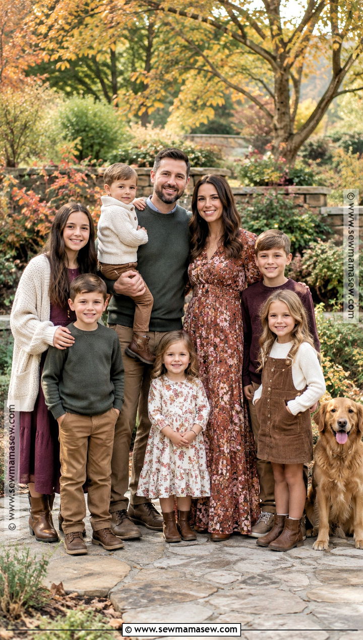 Muted Floral And Earth Tone Large Family Fall Photoshoot Outfits - 15 Large Family Fall Photoshoot Outfits