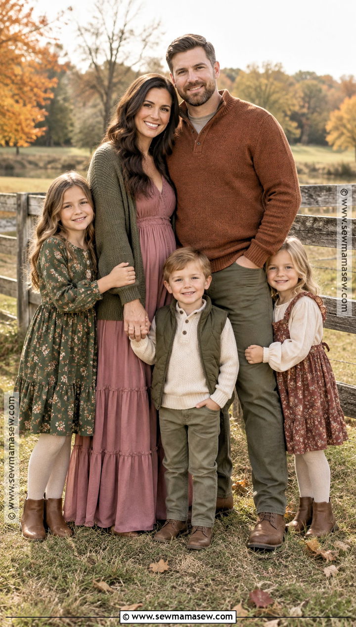 Muted Green Mauve And Rust Family Picture Outfits - 15 fall family pictures outfits color schemes green