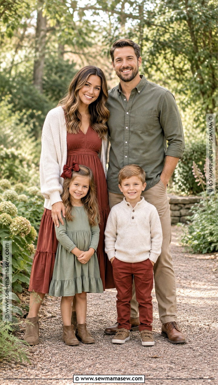 Muted Red And Sage Green Family Outfit - 15 Fall Family Pictures Outfits Red