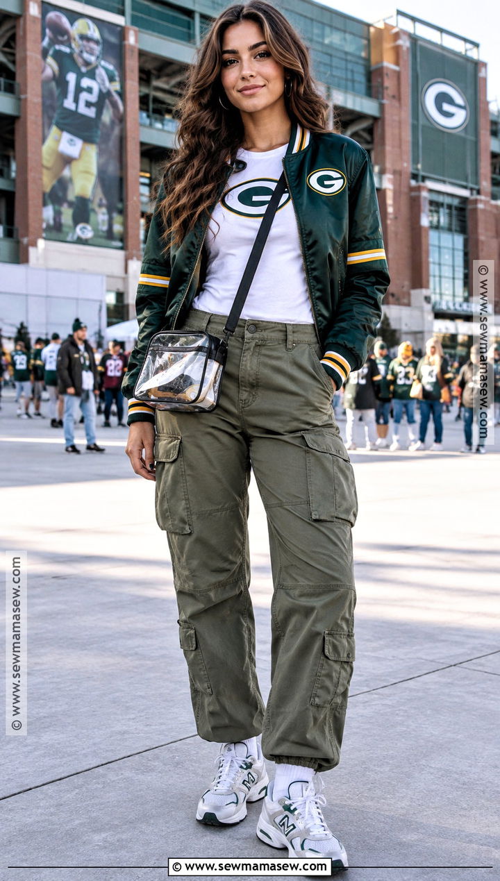 NFL Bomber Jacket With Cargo Pants - 15 fall nfl game outfit ideas