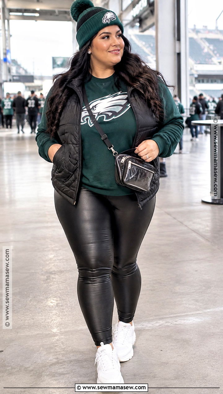 NFL Sweatshirt With Faux Leather Leggings - 15 fall nfl game outfit ideas