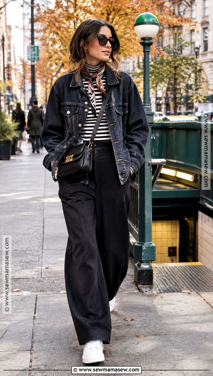 NYC Autumn Denim Jacket With Black Trousers - 15 nyc autumn outfits