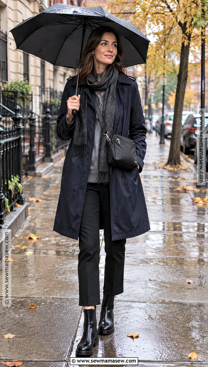 NYC Autumn Rainy Day Trench With Waterproof Boots - 15 nyc autumn outfits