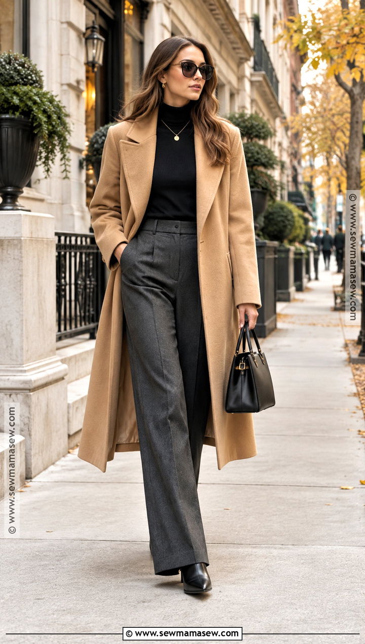 NYC Autumn Wool Coat With Tailored Trousers - 15 nyc autumn outfits