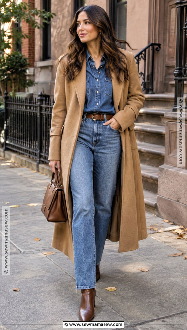 NYC Double Denim Outfit With a Long Coat - 15 fall nyc street style ideas 2026