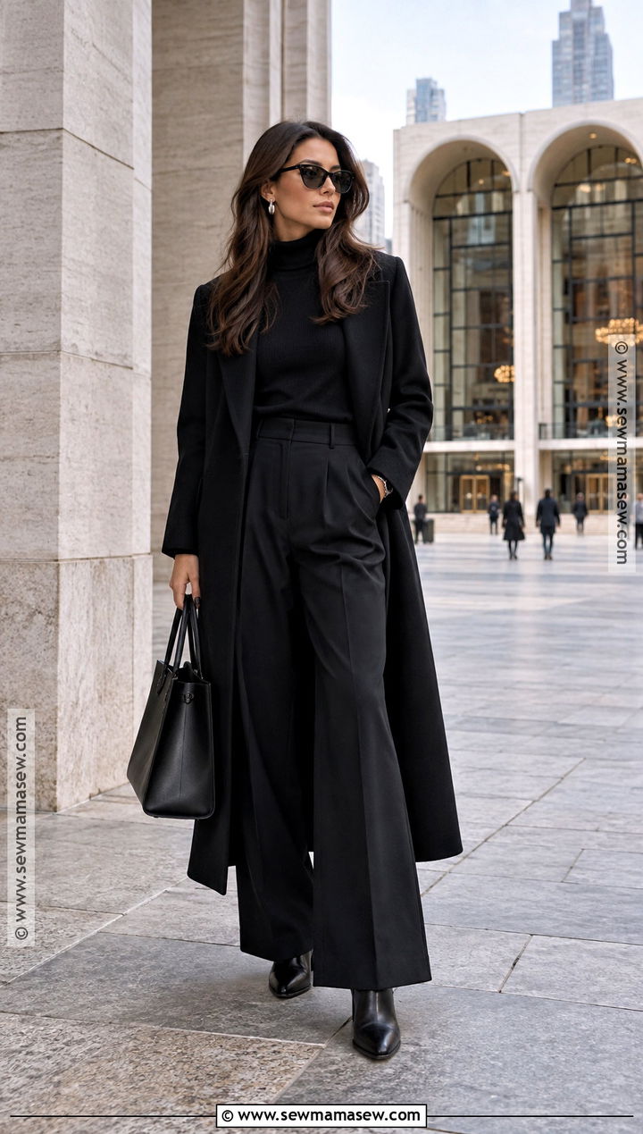NYC Fall All Black Coat And Trousers Outfit - 15 nyc in the fall outfits