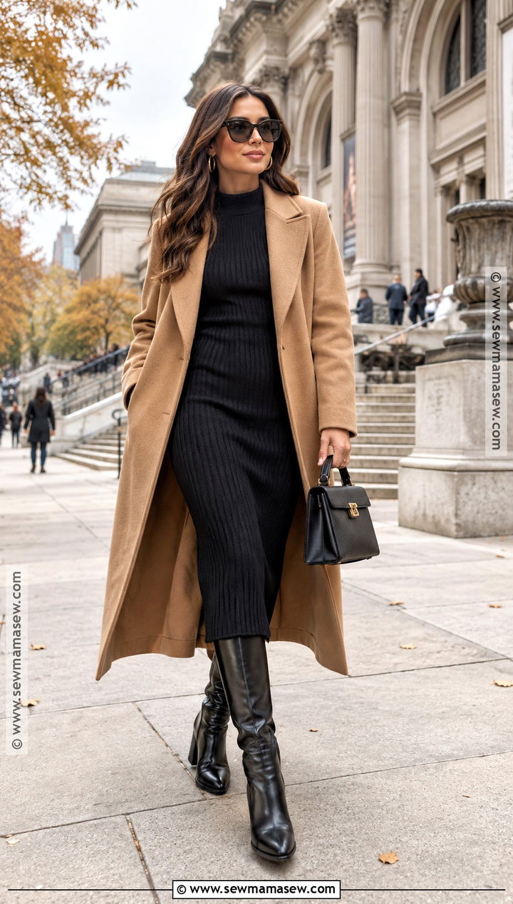 NYC Fall Camel Coat And Sweater Dress Outfit - 15 nyc in the fall outfits
