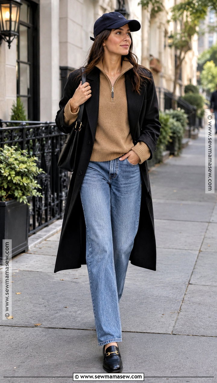 NYC Fall Camel Sweater And Loose Jeans Outfit - 20 nyc street style fall ideas
