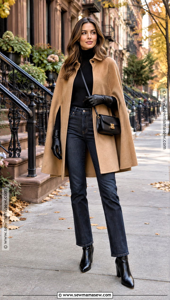 NYC Fall Cape And Jeans Outfit - 20 nyc street style fall ideas