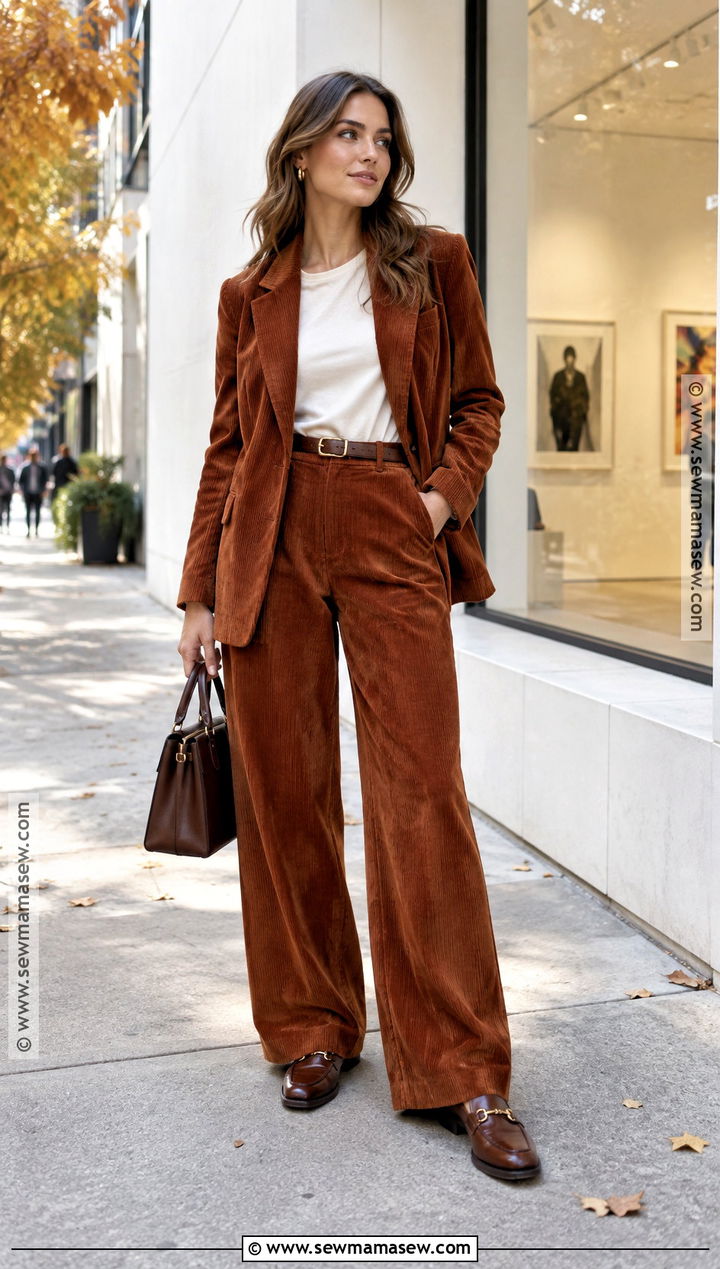 NYC Fall Corduroy Suit And T Shirt Outfit - 25 nyc fall fashion ideas