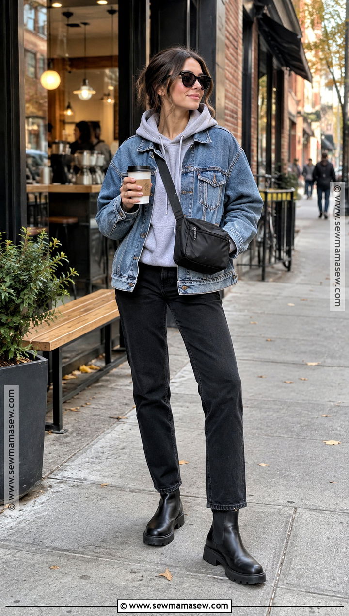 NYC Fall Denim Jacket And Black Jeans Outfit - 15 nyc in the fall outfits