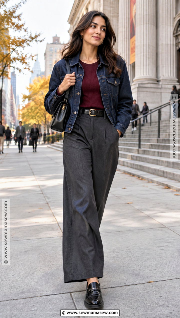 NYC Fall Denim Jacket And Trousers Outfit - 20 fall in nyc outfits
