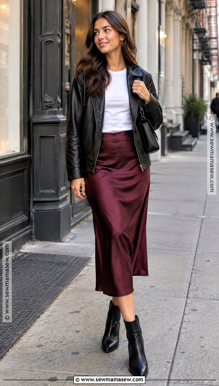 NYC Fall Leather Jacket And Slip Skirt Outfit - 25 fall outfits nyc