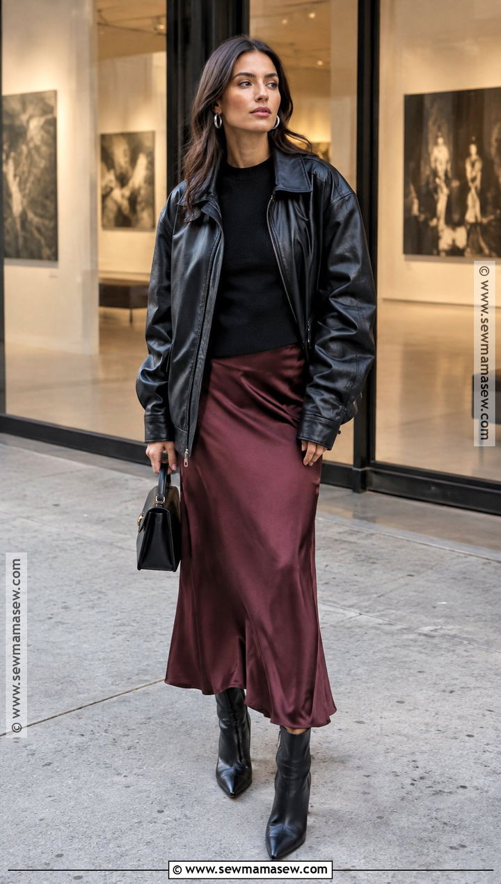 NYC Fall Leather Jacket And Slip Skirt Outfit - 25 nyc fall fashion ideas