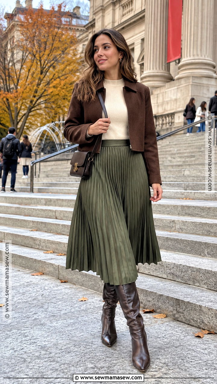 NYC Fall Midi Skirt And Knee High Boots Outfit - 20 fall in nyc outfits