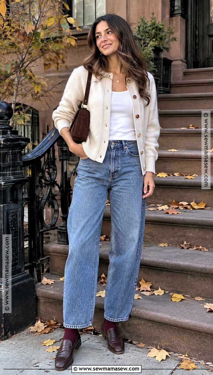 NYC Fall Outfit With Cardigan And Barrel Jeans - 25 nyc fall outfits street style