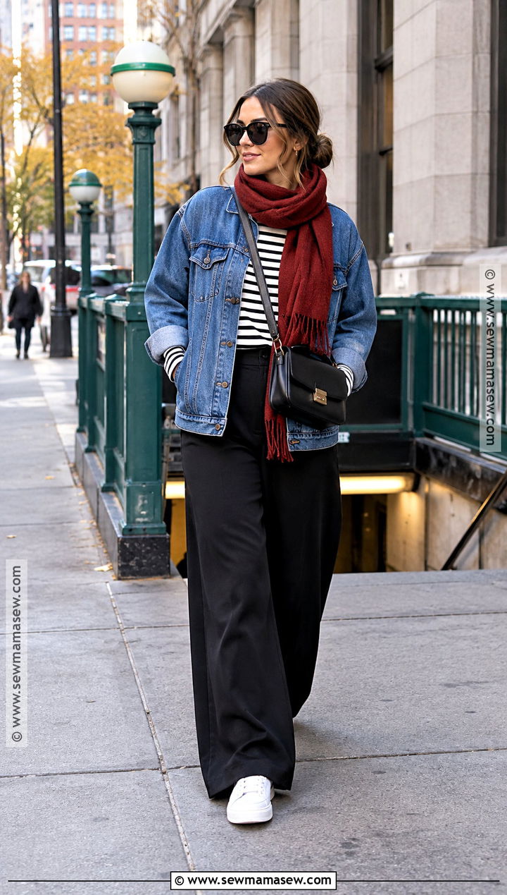 NYC Fall Outfit With Denim Jacket And Black Pants - 25 nyc fall outfits