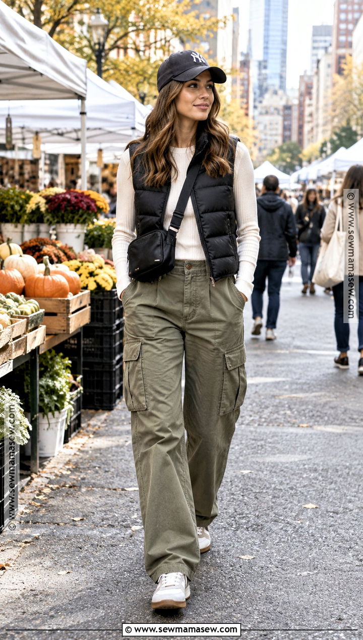 NYC Fall Outfit With Puffer Vest And Cargo Pants - 25 nyc fall outfits street style