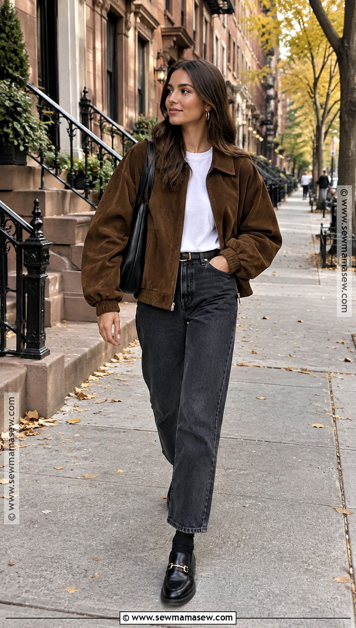 NYC Fall Outfit With Suede Jacket And Jeans - 25 nyc fall outfits street style