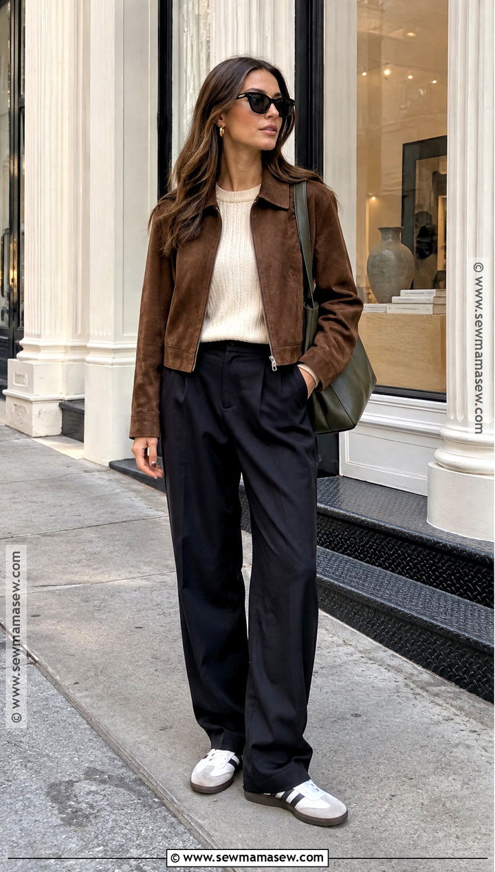 NYC Fall Outfit With Suede Jacket And Trousers - 25 nyc fall outfits