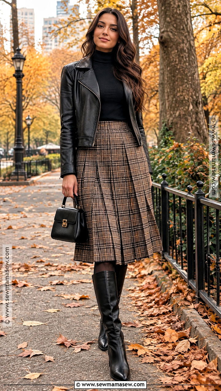 NYC Fall Outfit With Turtleneck And Plaid Skirt - 25 nyc fall outfits