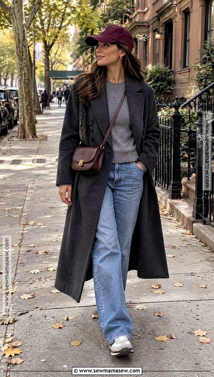 NYC Fall Outfit With Wool Coat And Baseball Cap - 25 nyc fall outfits street style