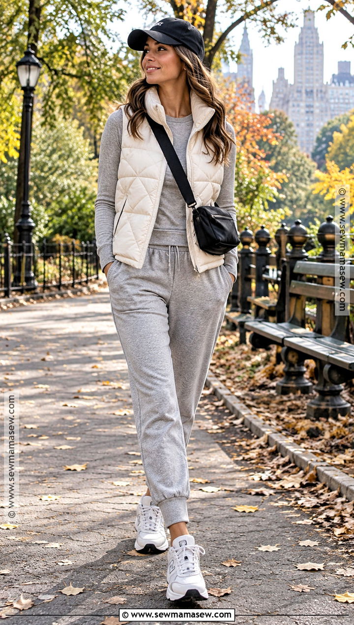 NYC Fall Puffer Vest And Joggers Outfit - 15 comfy nyc fall outfits