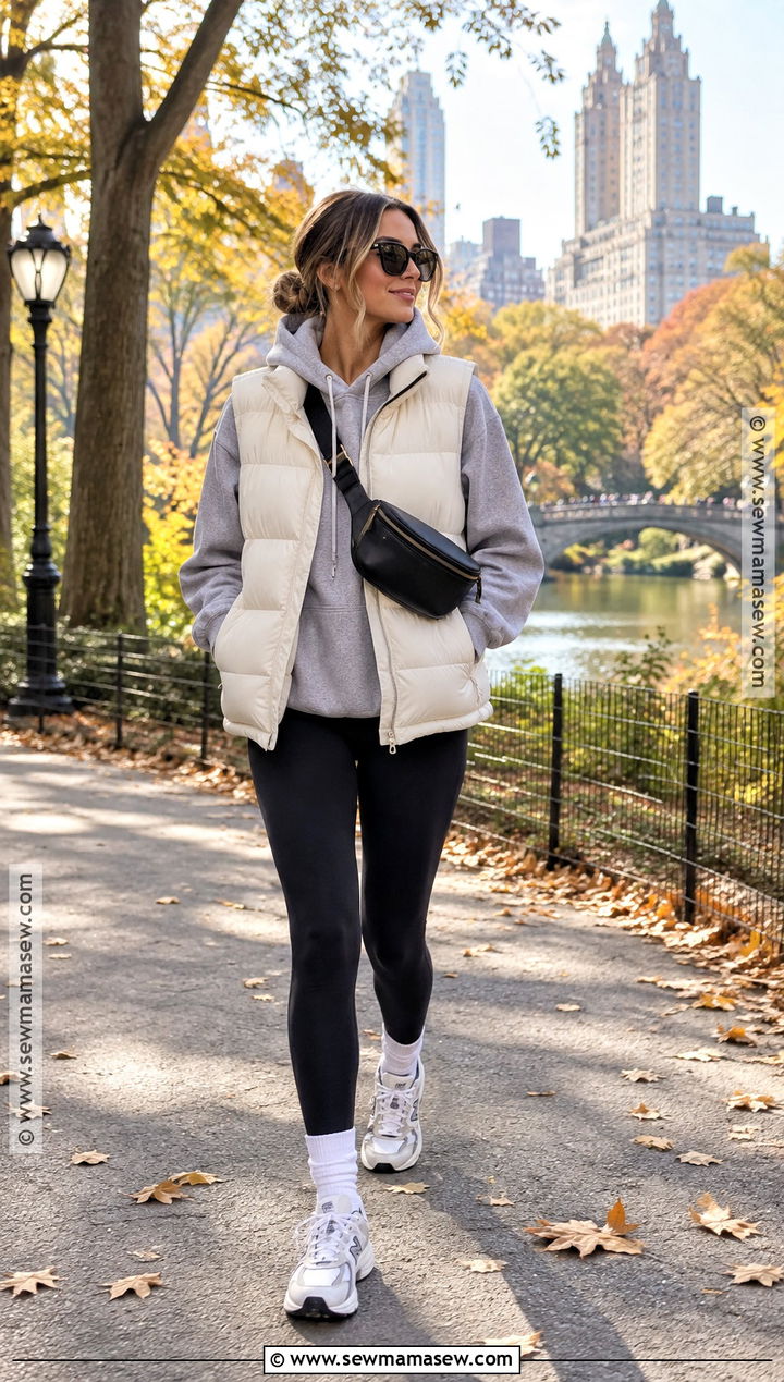 NYC Fall Puffer Vest And Leggings Outfit - 20 fall in nyc outfits