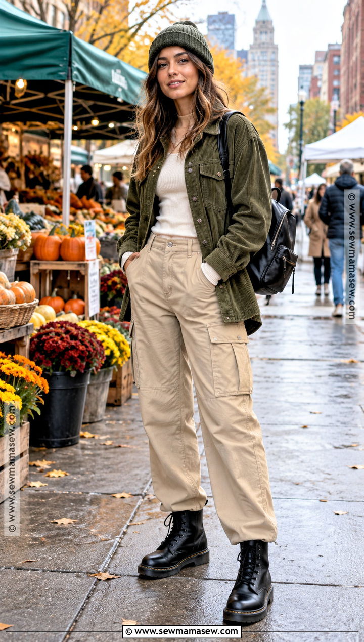 NYC Fall Shacket And Cargo Pants Outfit - 15 comfy nyc fall outfits