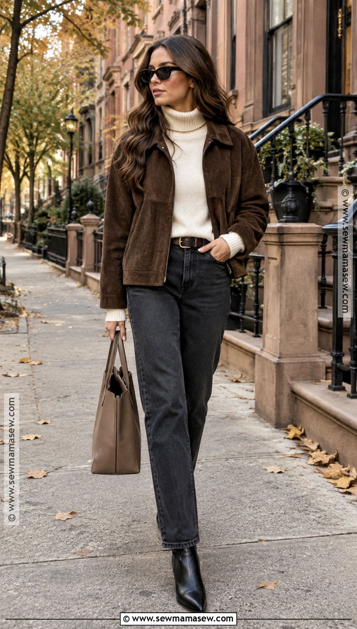 NYC Fall Suede Jacket And Straight Jeans Outfit - 20 fall in nyc outfits