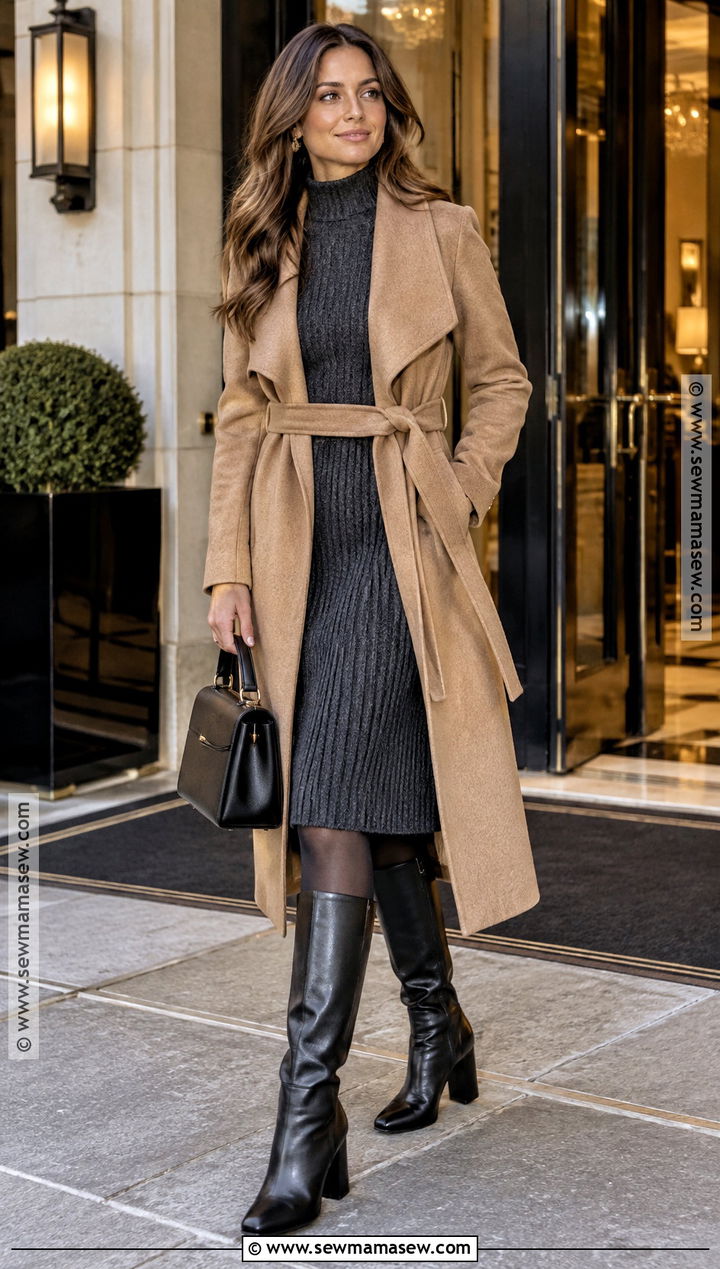 NYC Fall Sweater Dress And Knee High Boots Outfit - 15 fall outfits 2026 nyc