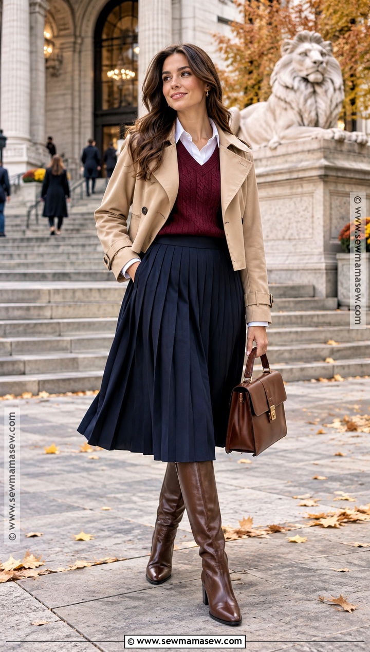NYC Fall Sweater Vest And Pleated Skirt Outfit - 25 fall outfits nyc