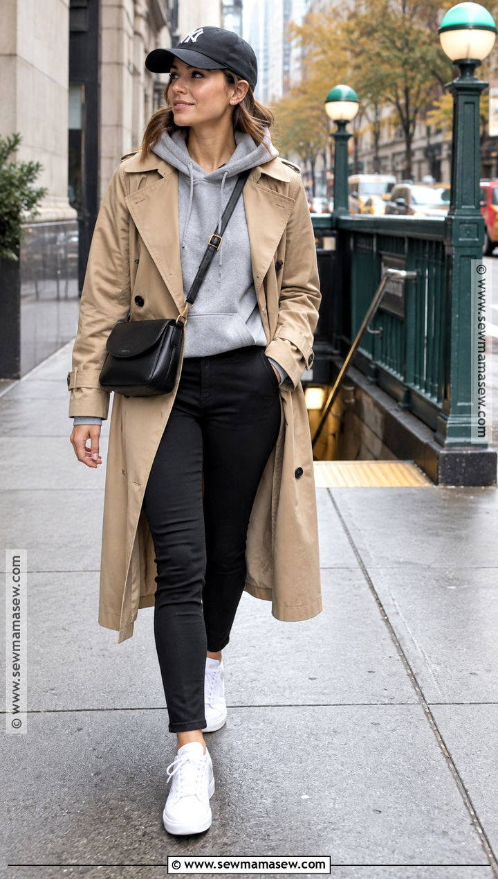 NYC Fall Trench Coat And Hoodie Outfit - 25 nyc fall fashion ideas