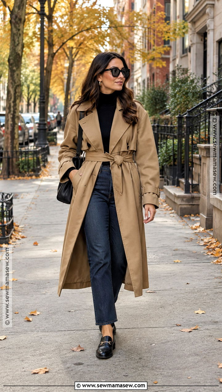 NYC Fall Trench Coat And Straight Leg Jeans Outfit - 25 nyc fall fashion ideas